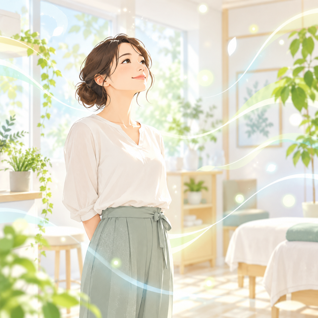 院長コラムの挿絵：目に見えないエネルギーを感じる女性