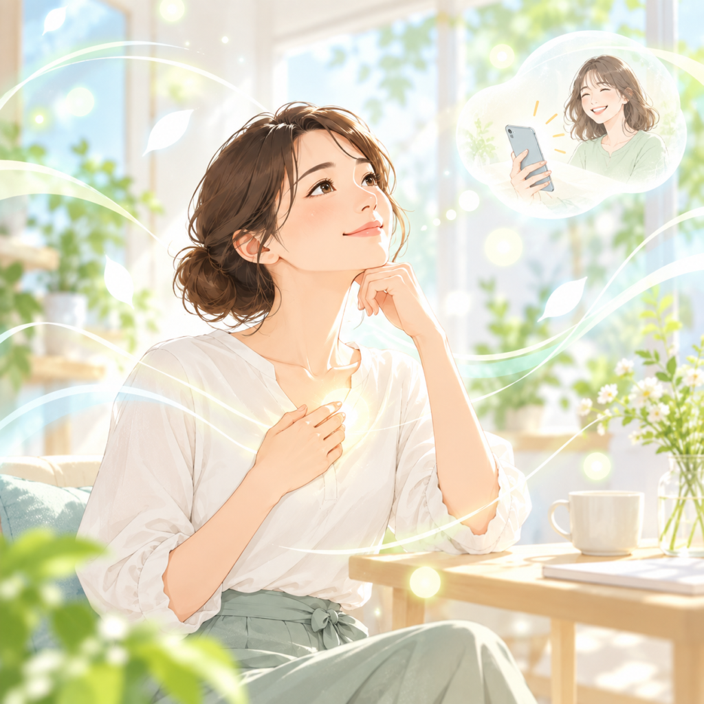 院長コラムの挿絵：心の声に耳を傾ける女性