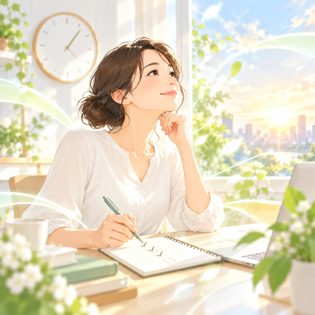 院長コラムの挿絵：今できることに取り組む女性