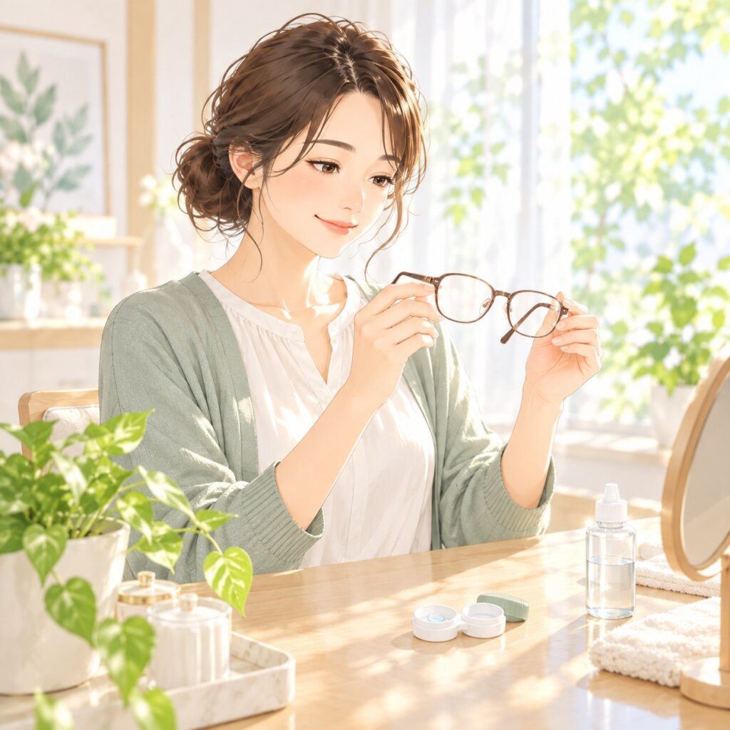 院長コラムの挿絵:眼鏡とコンタクトレンズのある日常